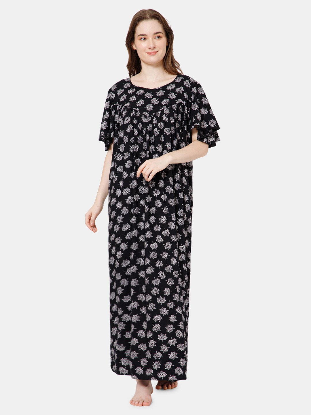 

NAIDU HALL Floral Printed Maxi Nightdress, Black