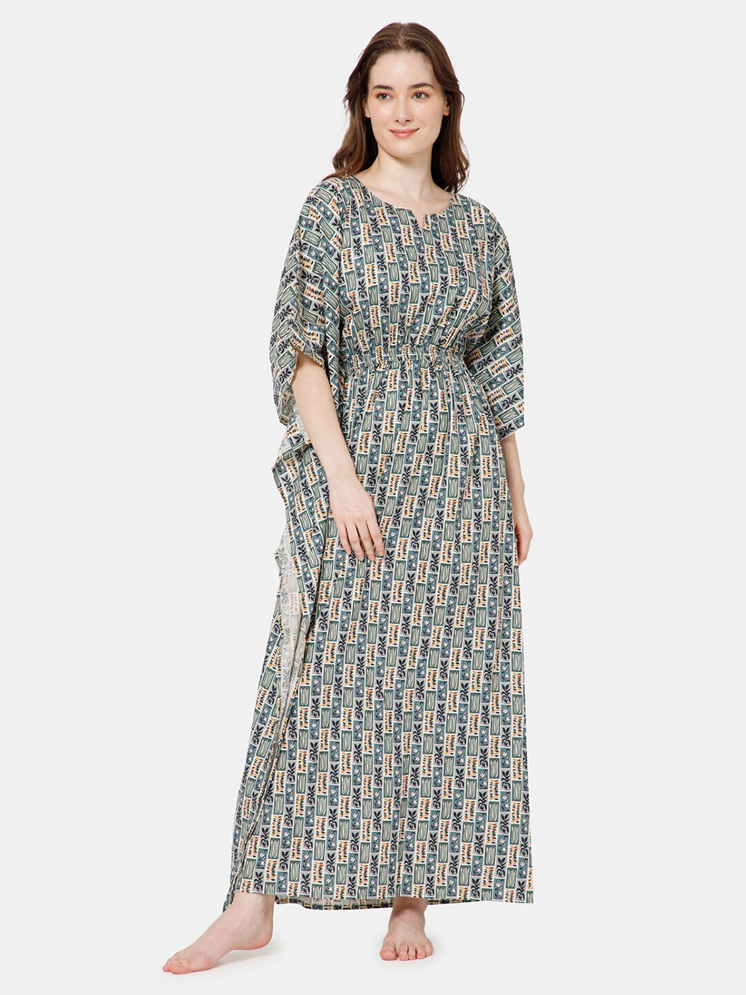 

NAIDU HALL Printed Maxi Kaftan Nightdress, Green