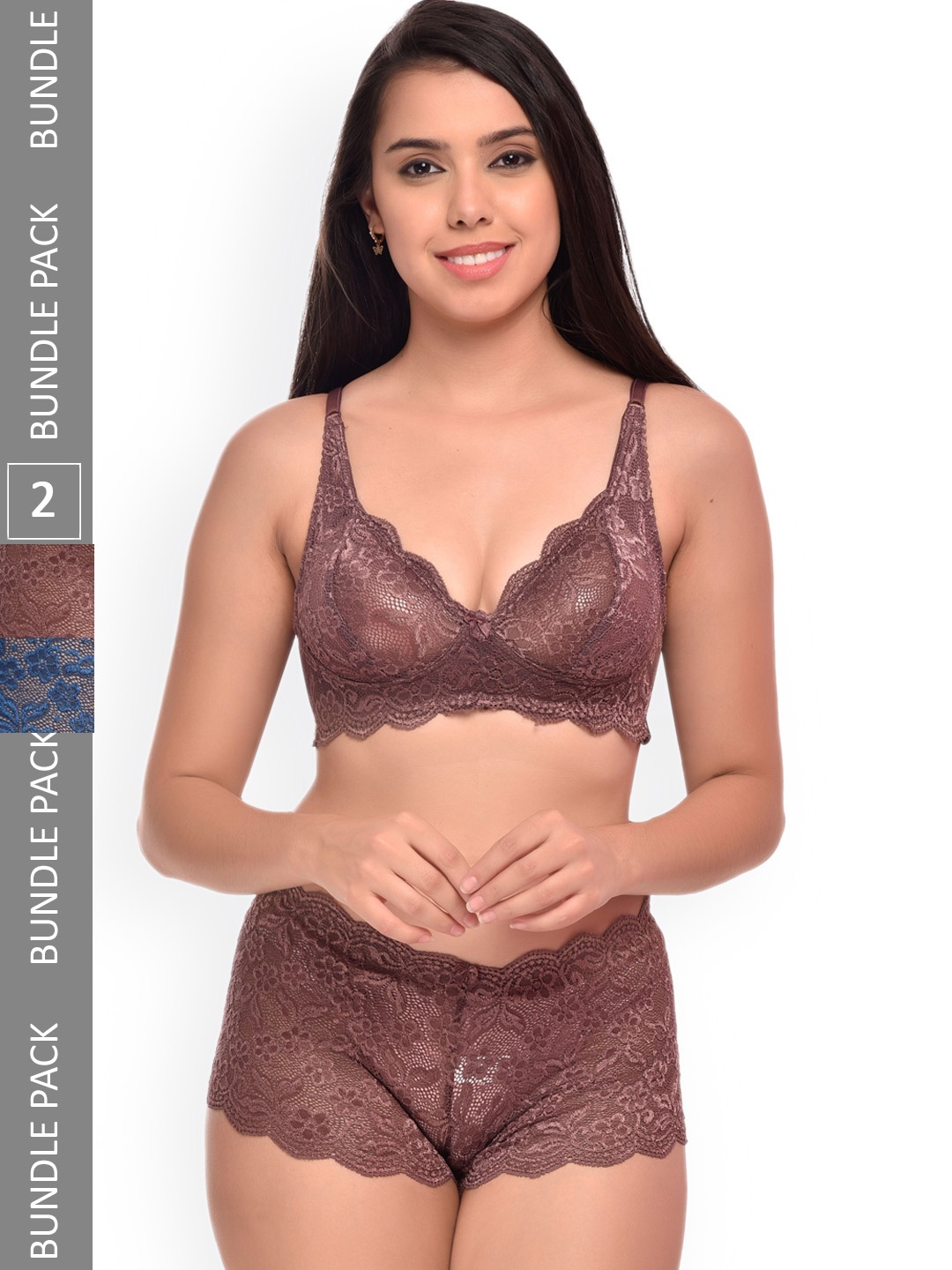 

SGC SWEDEN Pack Of 2 Self Design Lingerie Set SGC_Alia_Pack-2_Blue,Brown_30