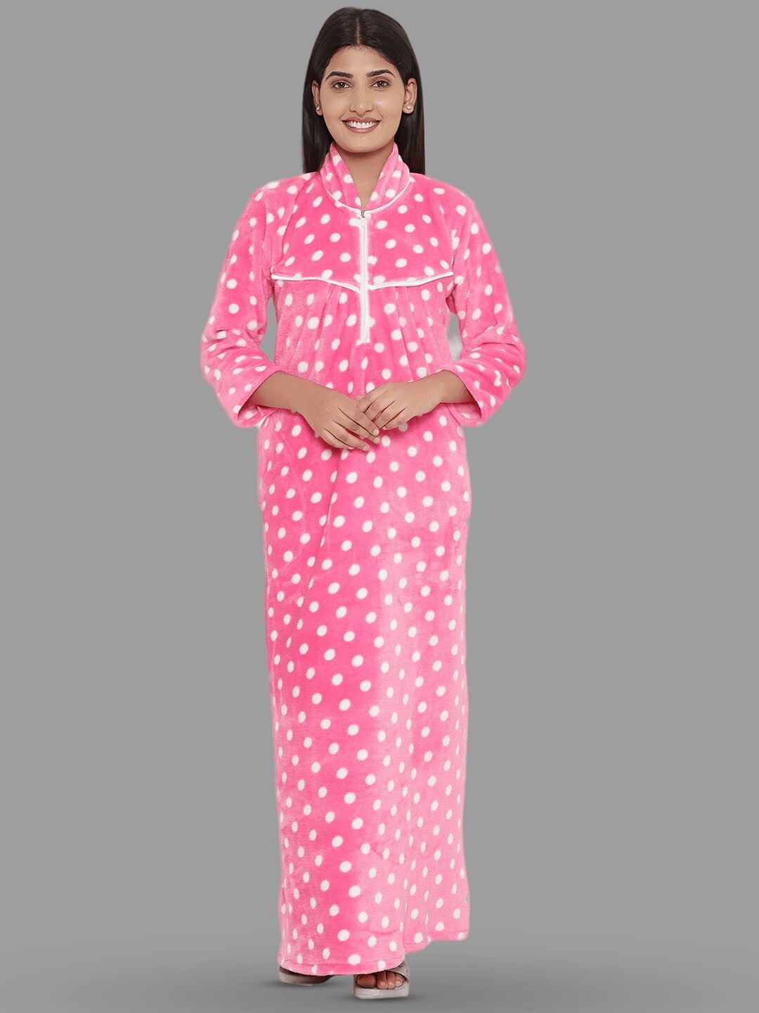 

PALIVAL Polka Dots Printed Maxi Nightdress, Pink