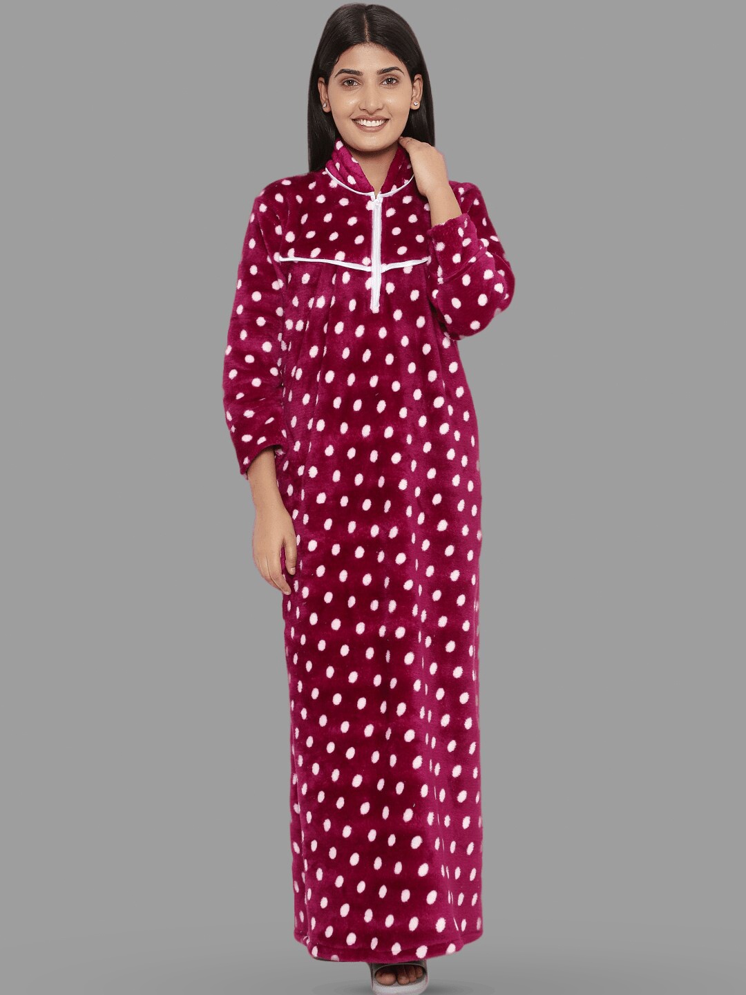 

PALIVAL Polka Dots Printed Maxi Nightdress, Maroon