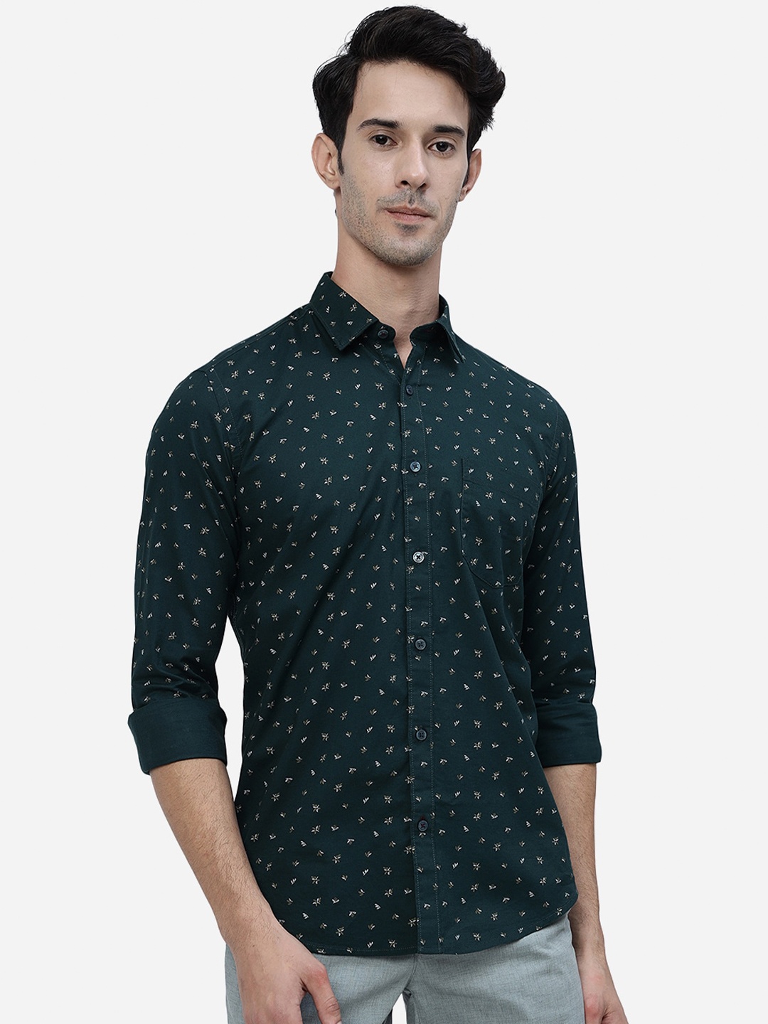 

Greenfibre Micro Ditsy Printed Pure Cotton Casual Shirt, Green