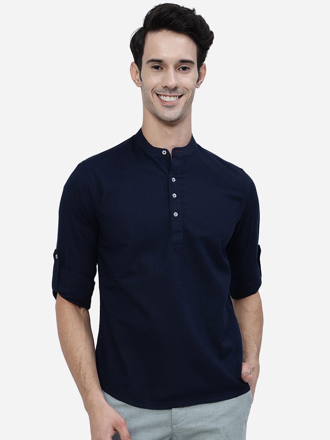 

Greenfibre Mandarin Collar Pure Cotton Regular Kurta, Navy blue