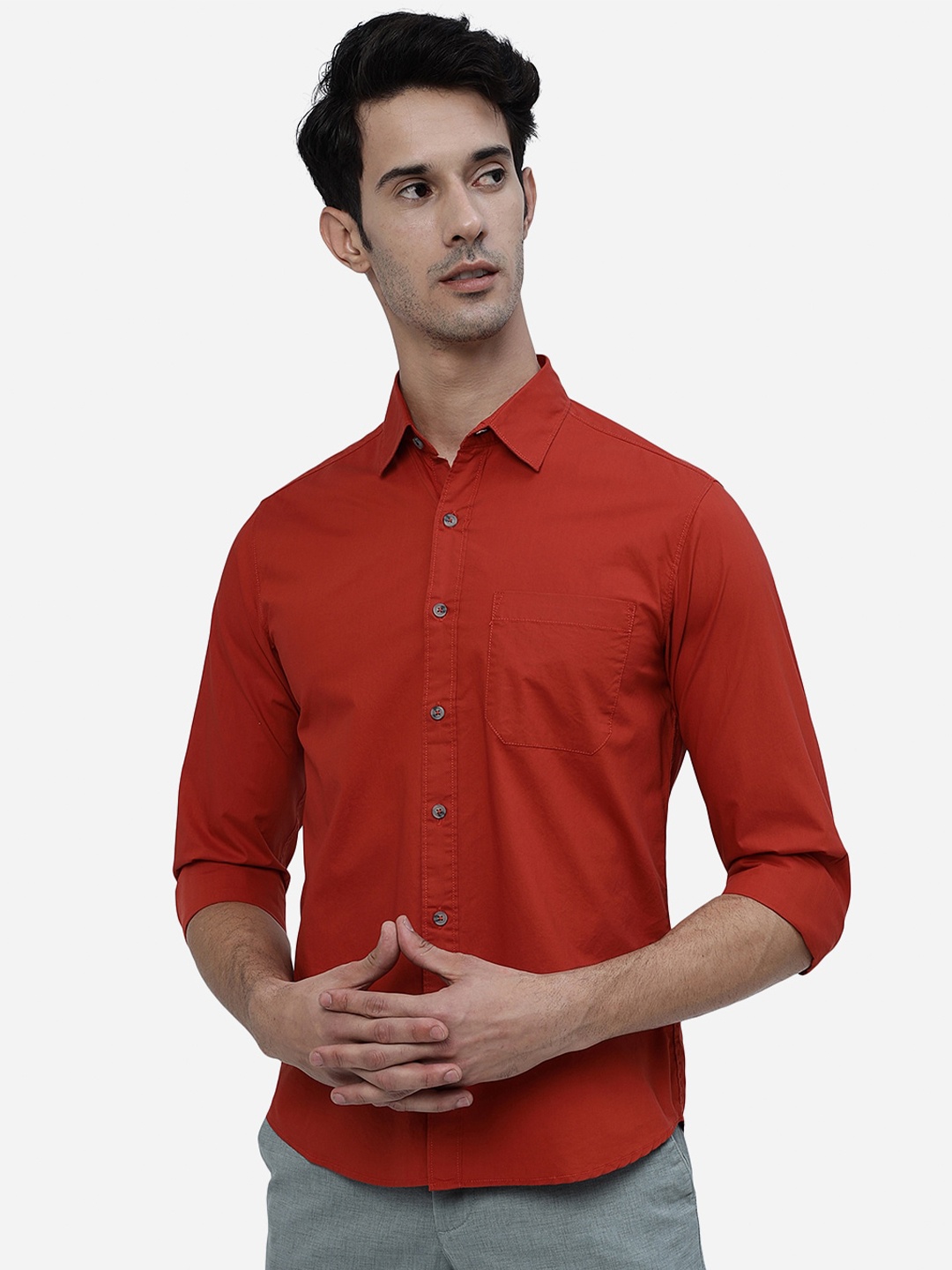 

Greenfibre Slim Fit Spread Collar Pure Cotton Casual Shirt, Red