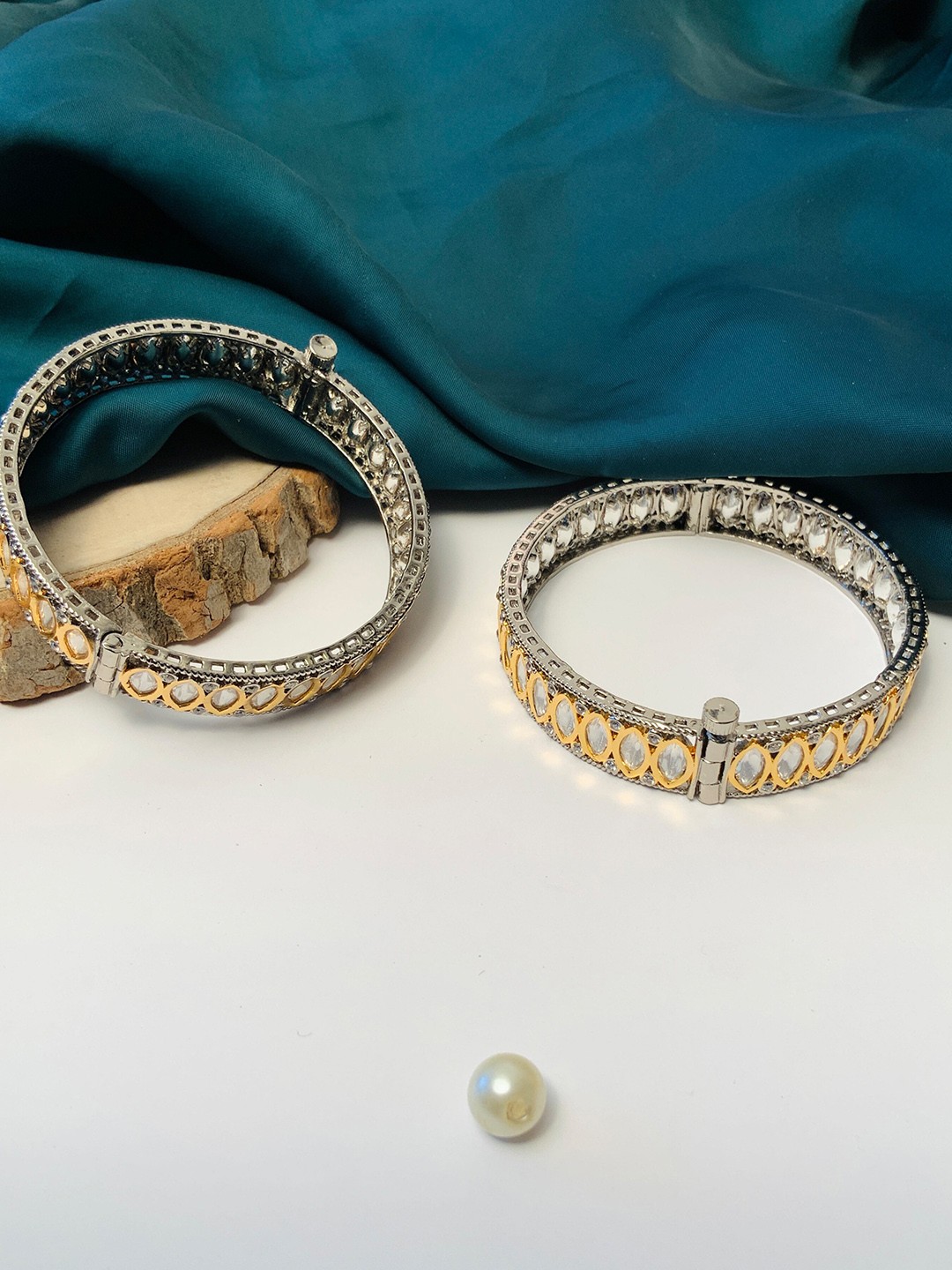 

ABDESIGNS Set Of 2 Silver-Plated & Stone-Studded Bangles