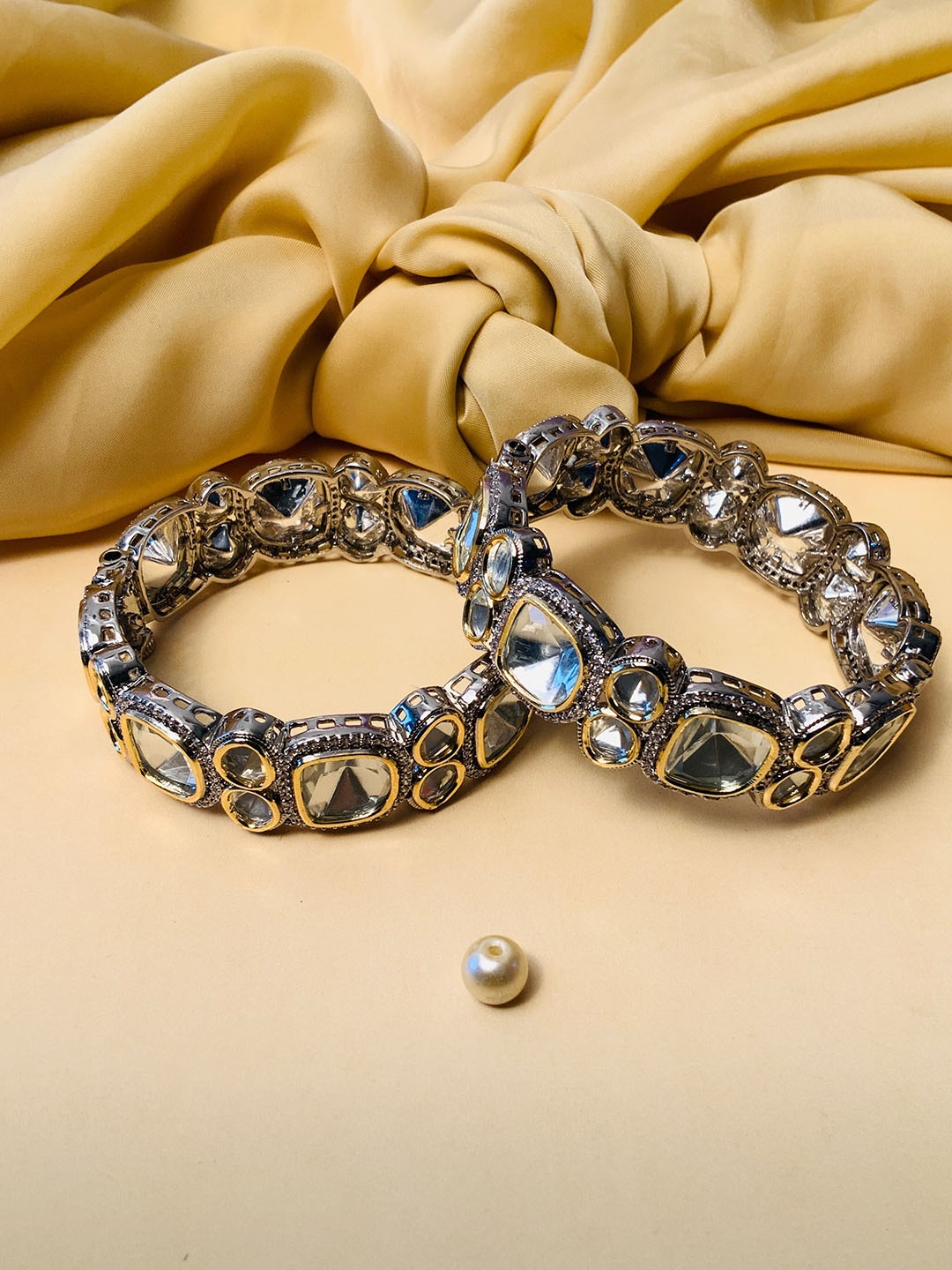 

ABDESIGNS Set Of 2 Gold-Plated & Stone-Studded Bangles