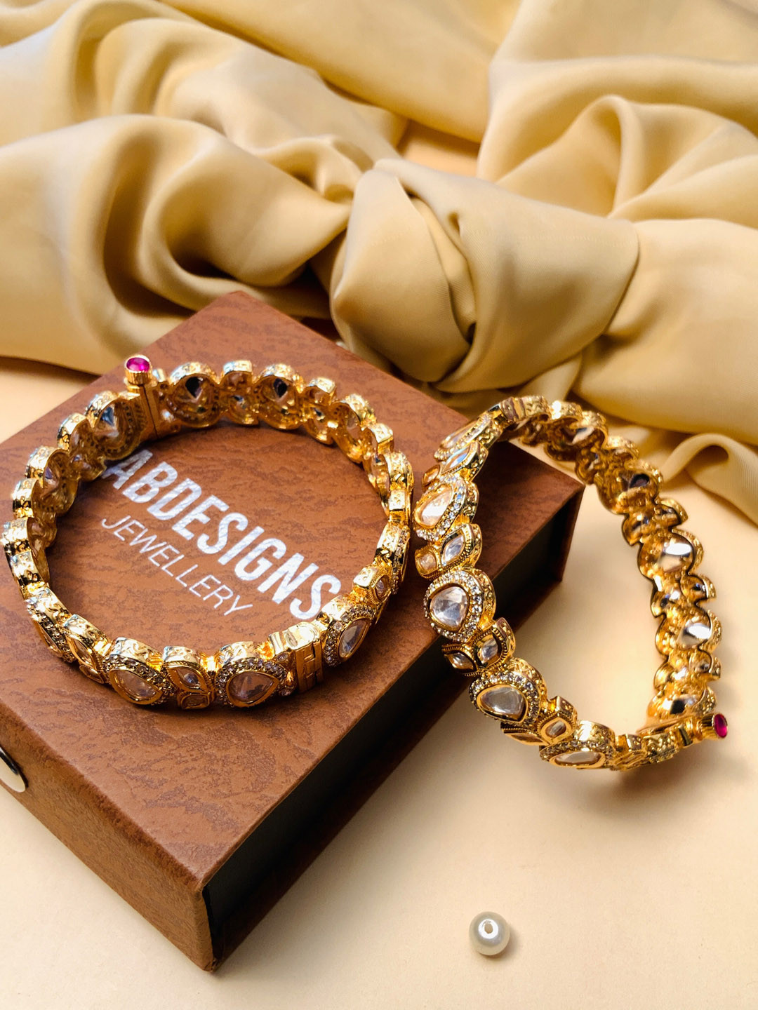 

ABDESIGNS Set Of 2 Gold-Plated Stone-Studded Bangles