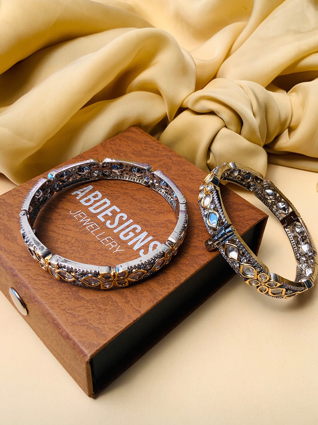 

ABDESIGNS Set Of 2 Silver-Plated Stone-Studded Bangles