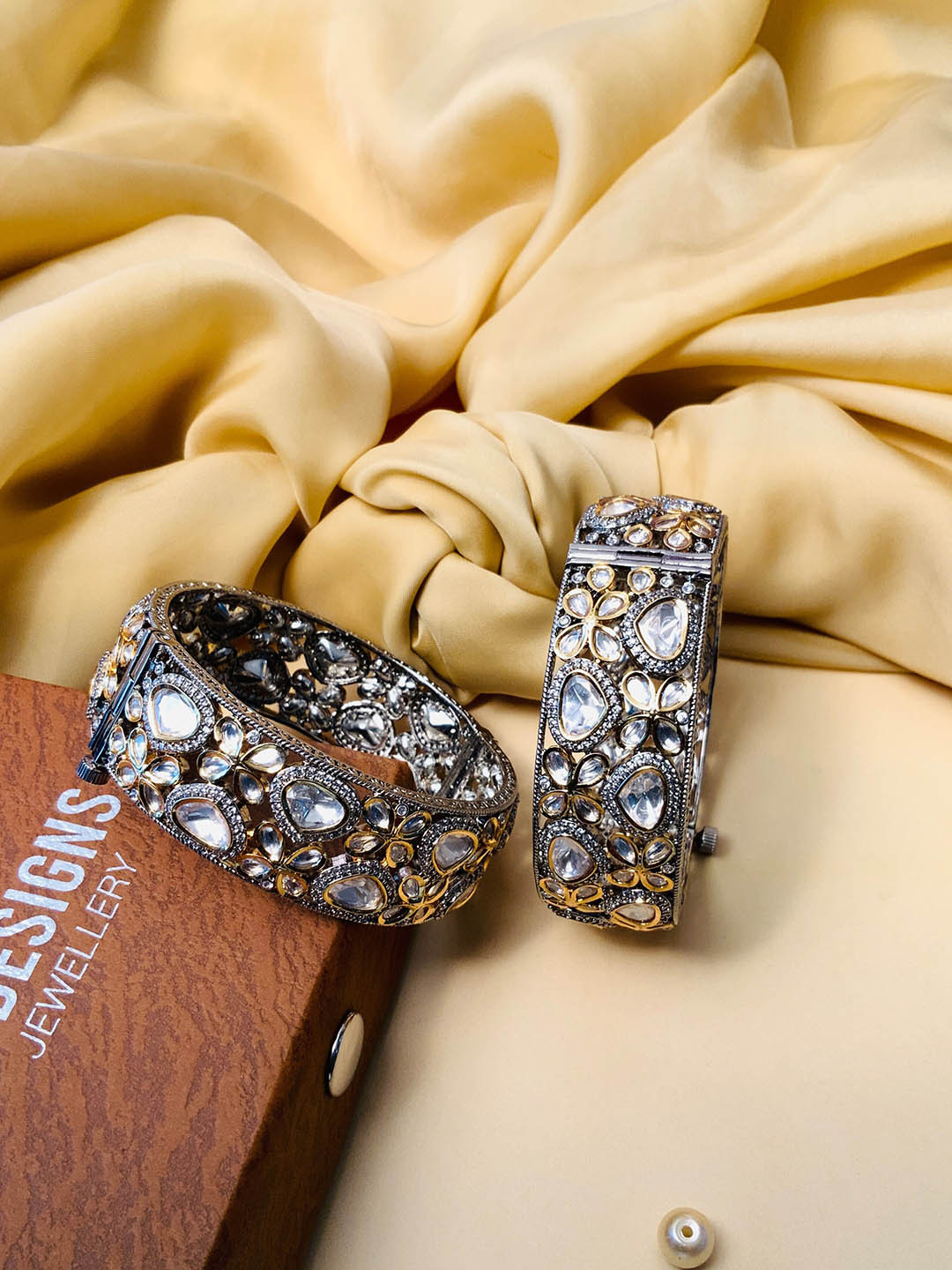 

ABDESIGNS Set Of 2 Gold-Plated & Stone-Studded Bangles