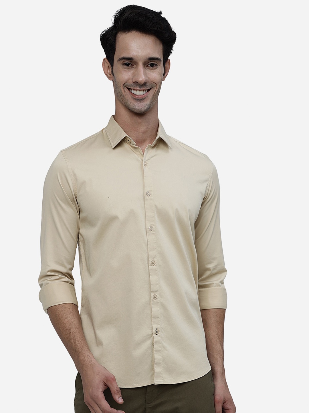 

JADE BLUE Slim Fit Opaque Pure Cotton Casual Shirt, Cream