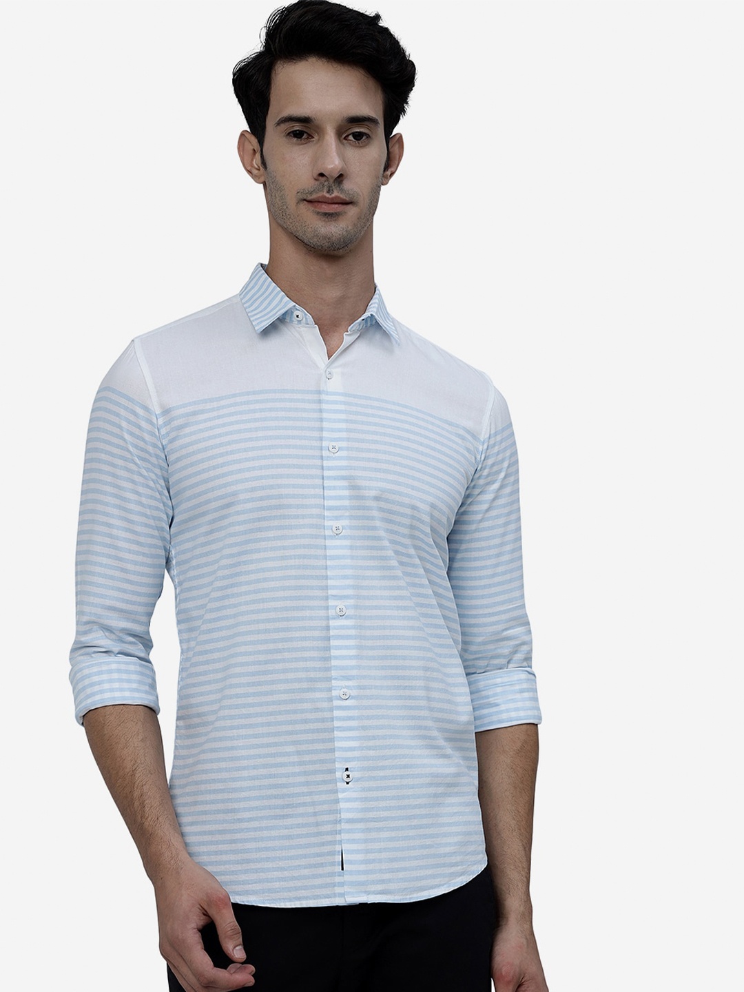 

JADE BLUE Slim Fit Horizontal Stripes Opaque Pure Cotton Casual Shirt