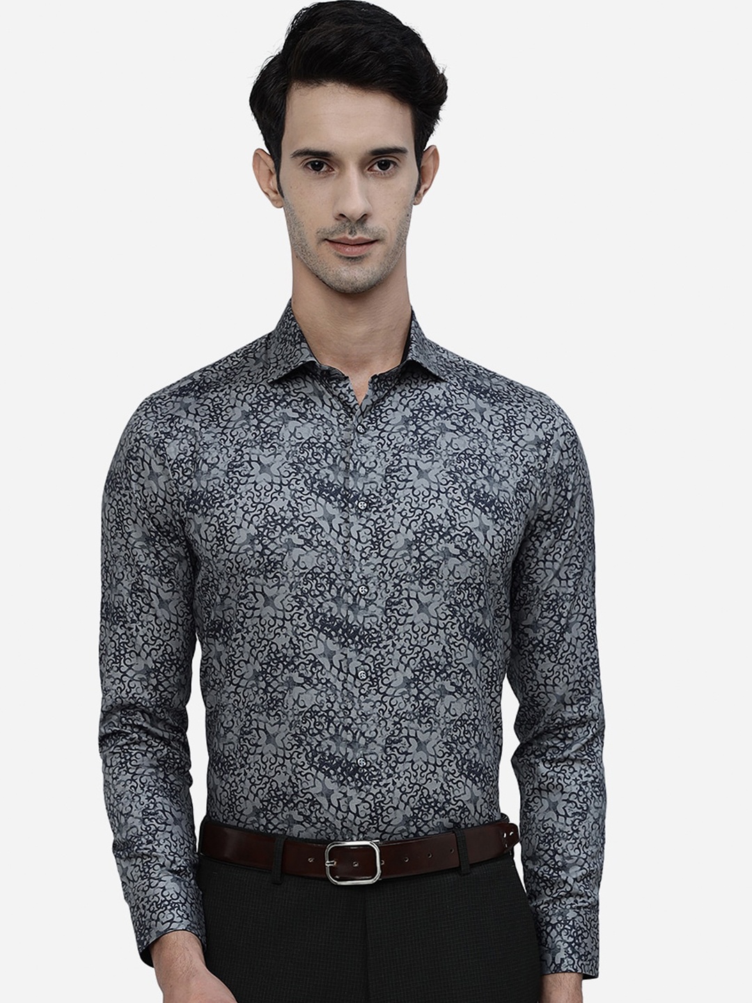 

JB STUDIO Slim Fit Abstract Printed Casual Pure Cotton Shirt, Grey