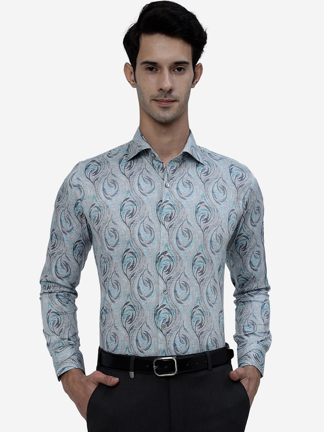

WYRE Slim Fit Abstract Printed Pure Cotton Formal Shirt, Grey