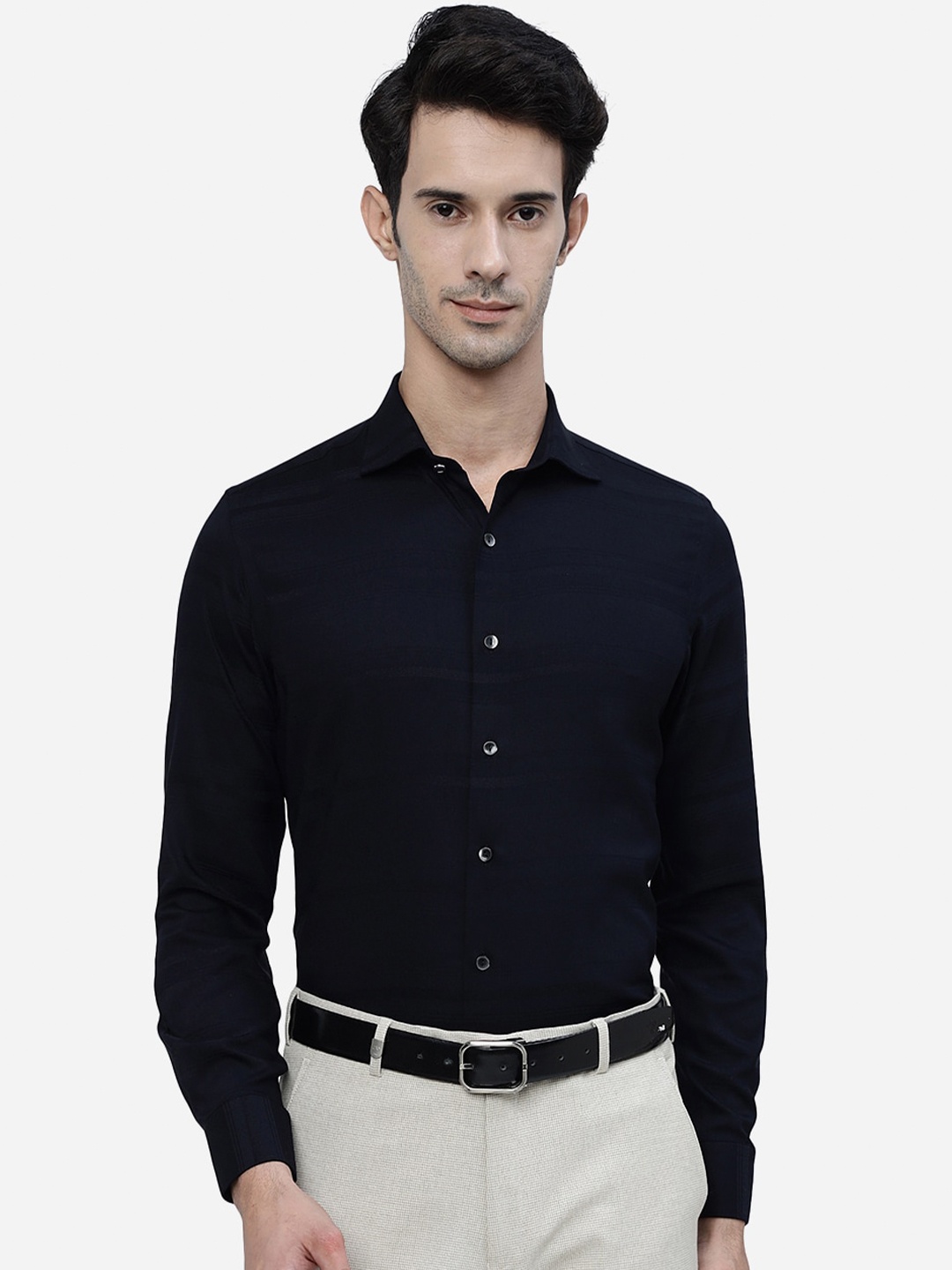 

WYRE Striped Slim Fit Denim Cotton Formal Shirt, Navy blue