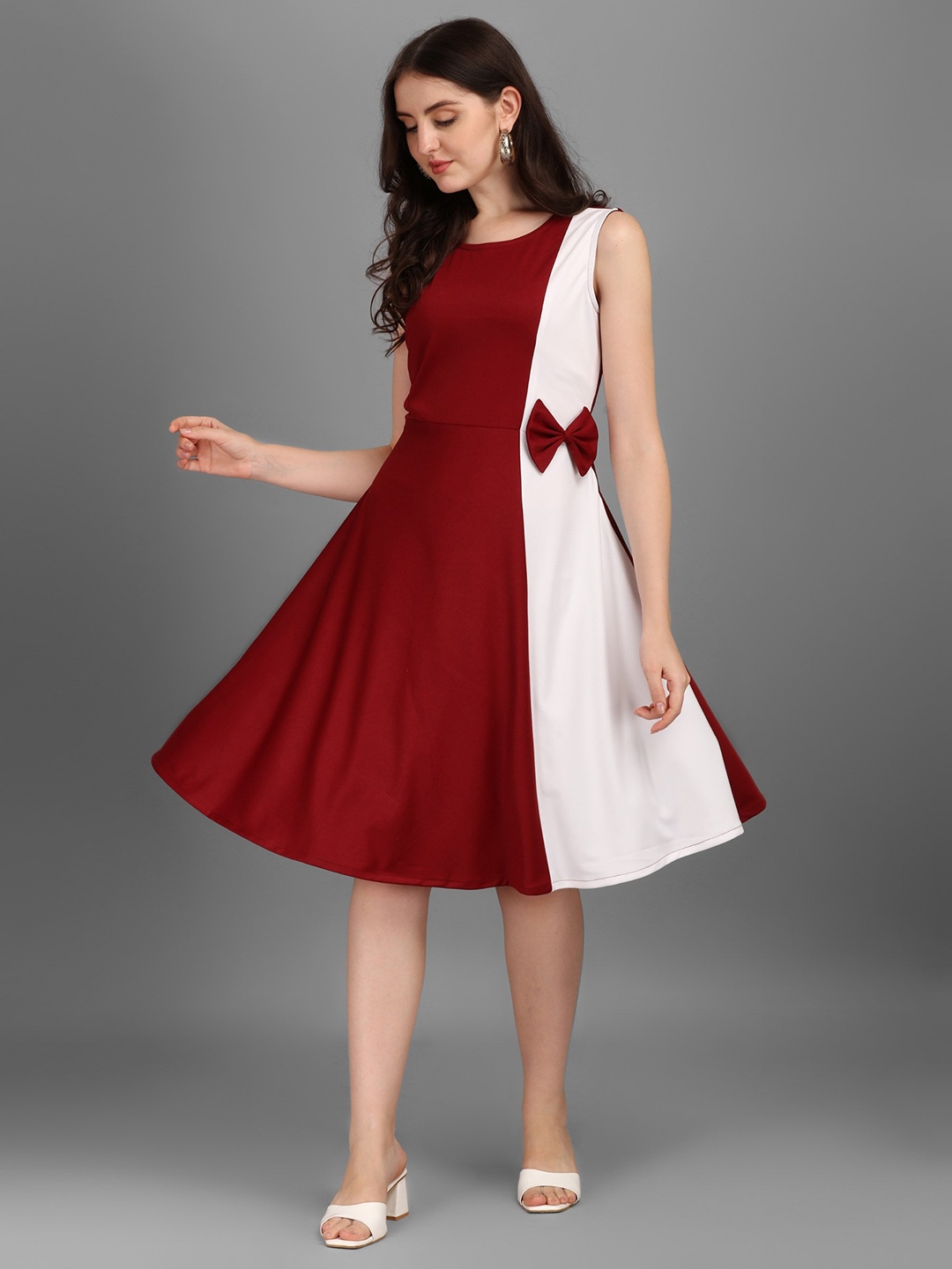 

Kinjo Colourblocked Bow Detail Fit & Flare Dress, Maroon