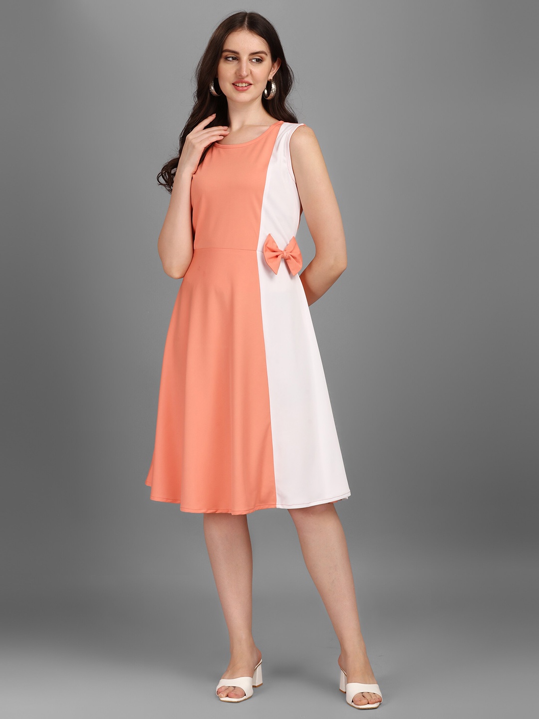 

Kinjo Colourblocked Bow Detail Fit & Flare Dress, Orange