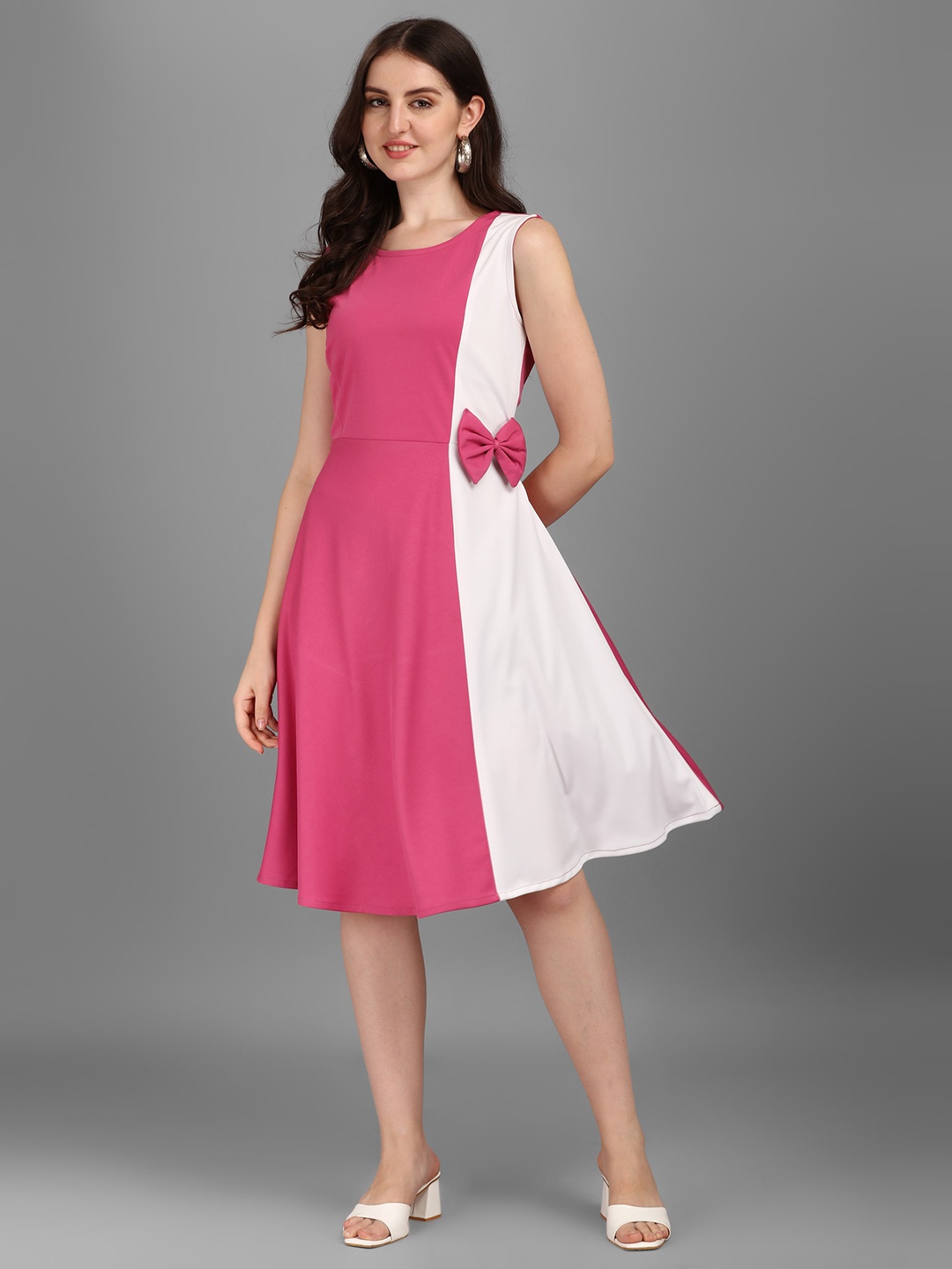 

Kinjo Colourblocked Bow Detail Fit & Flare Dress, Pink