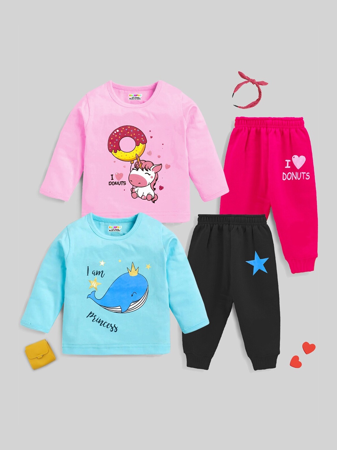 

KUCHIPOO Boys Pack Of 2 Printed Cotton Clothing Set, Pink