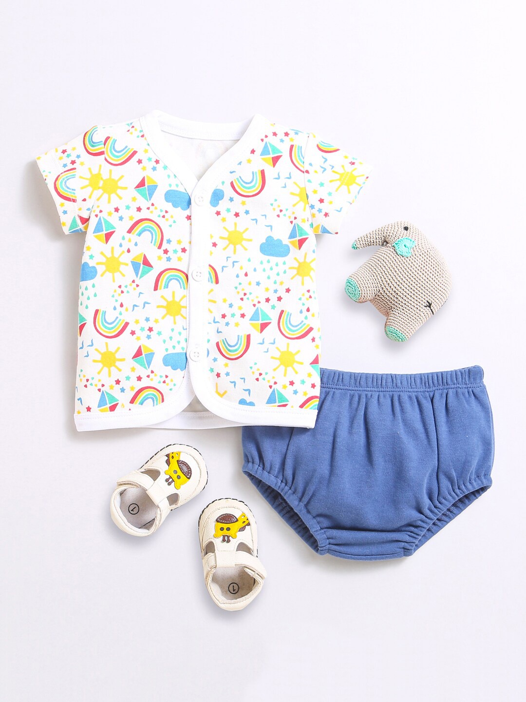 

Nino Bambino Kids Organic Cotton Printed Top with Shorts, White
