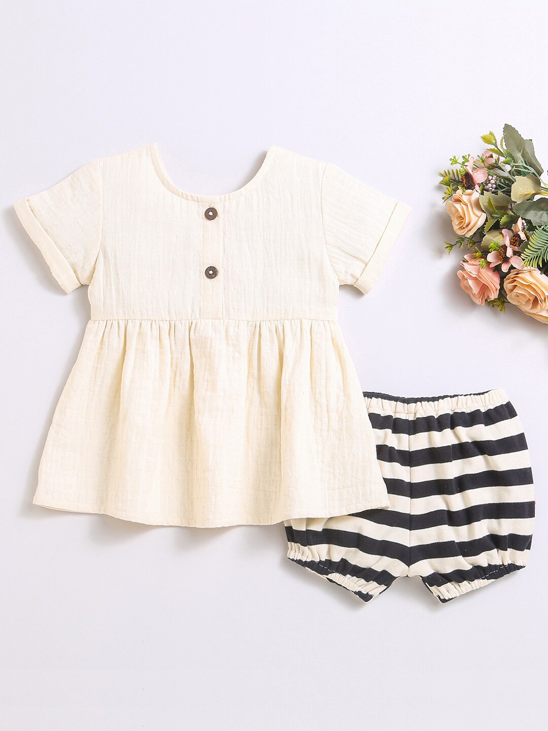 

Nino Bambino Girls Fit & Flare Gathered Pure Cotton Tunic with Shorts, Cream