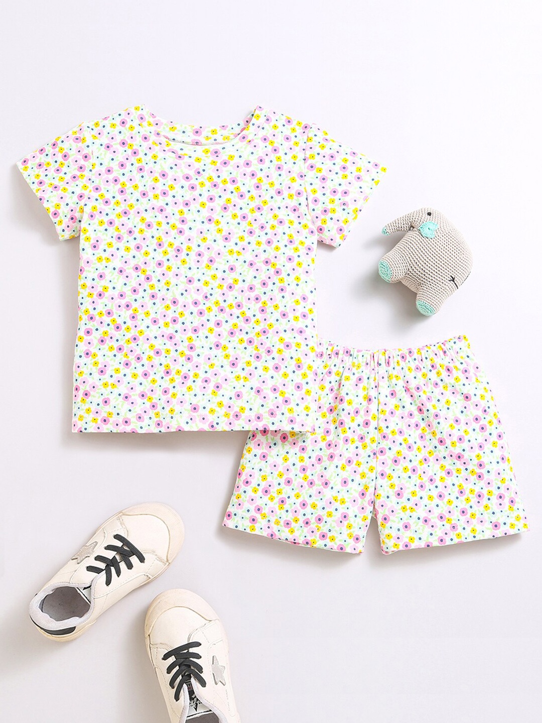 

Nino Bambino Girls Organic Cotton Printed T-shirt with Shorts, White