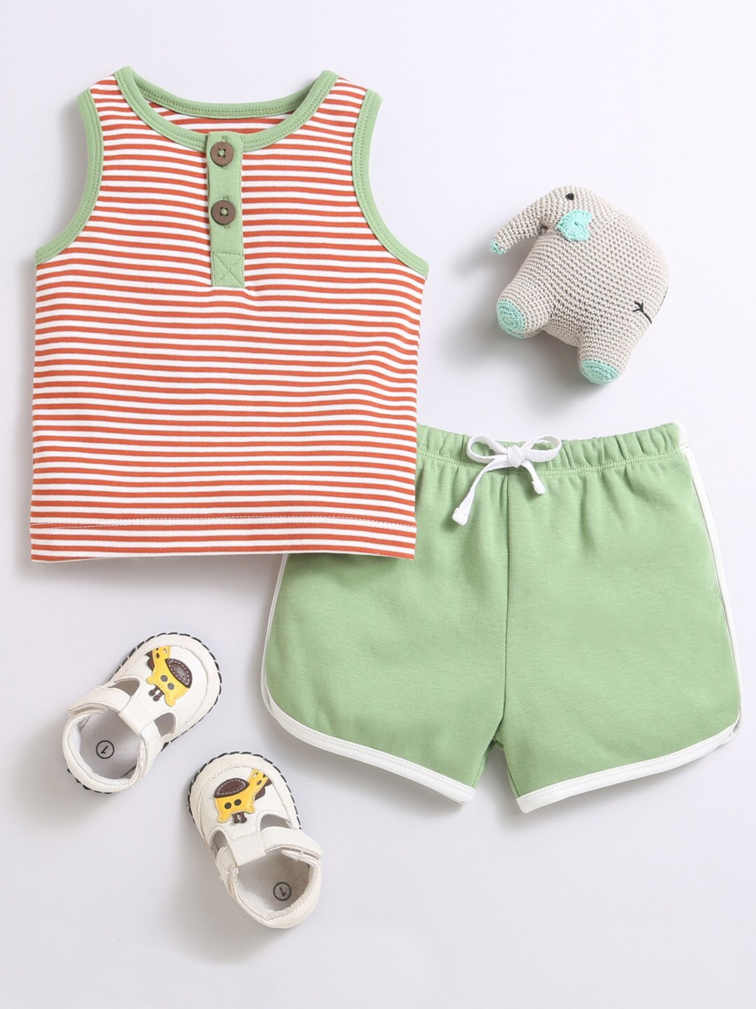 

Nino Bambino Kids Striped Pure Cotton T-shirt with Shorts, Orange