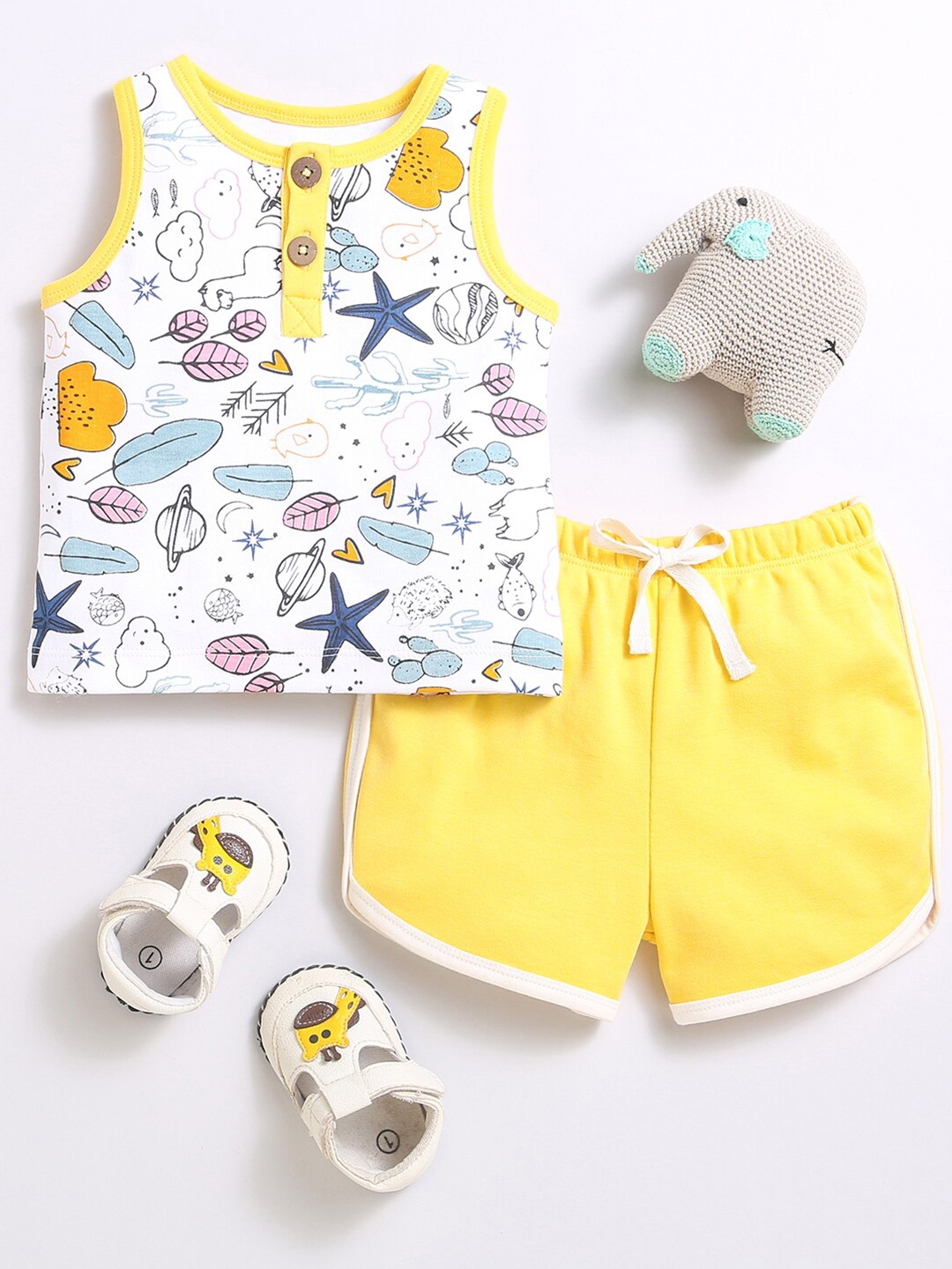 

Nino Bambino Kids Organic Cotton Printed Top with Shorts, White