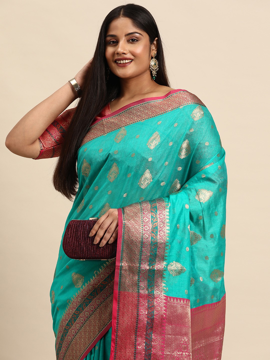 

Sztori Woven Design Ethnic Motifs Zari Pure Cotton Banarasi Saree, Blue