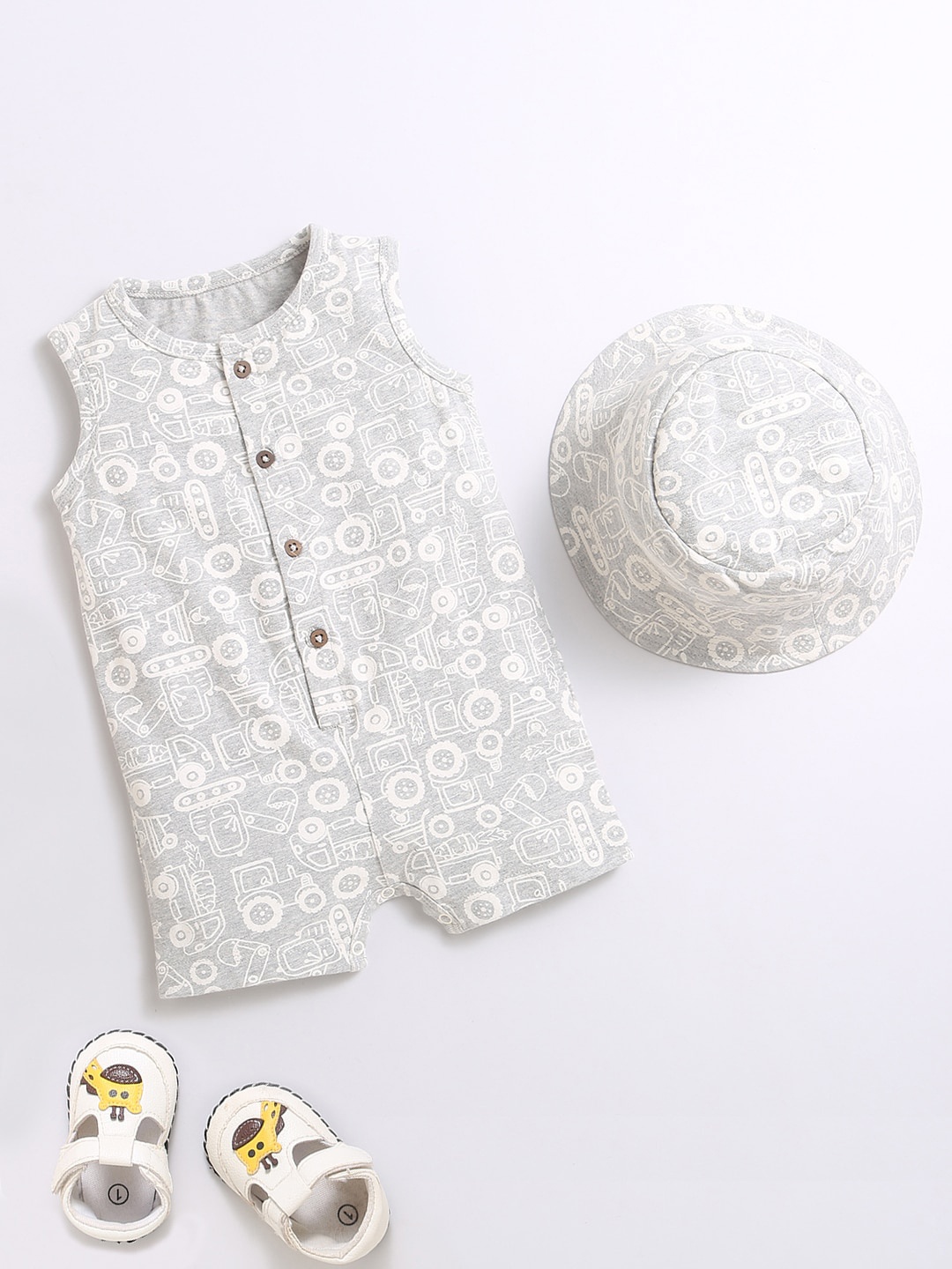 

Nino Bambino Infant Boys Printed Organic Cotton Rompers With Hat, Grey