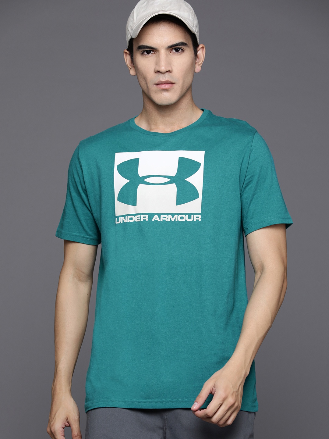 

UNDER ARMOUR BOXED SPORTSTYLE Short Sleeves Brand Logo Printed Loose T-shirt, Teal