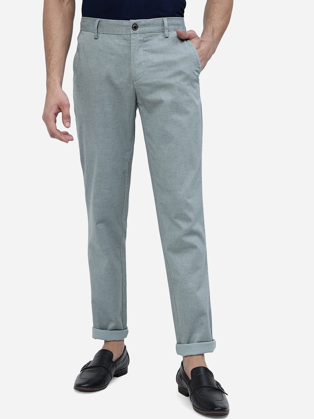 

JADE BLUE Men Slim Fit Plain Pure Cotton Chinos, Grey