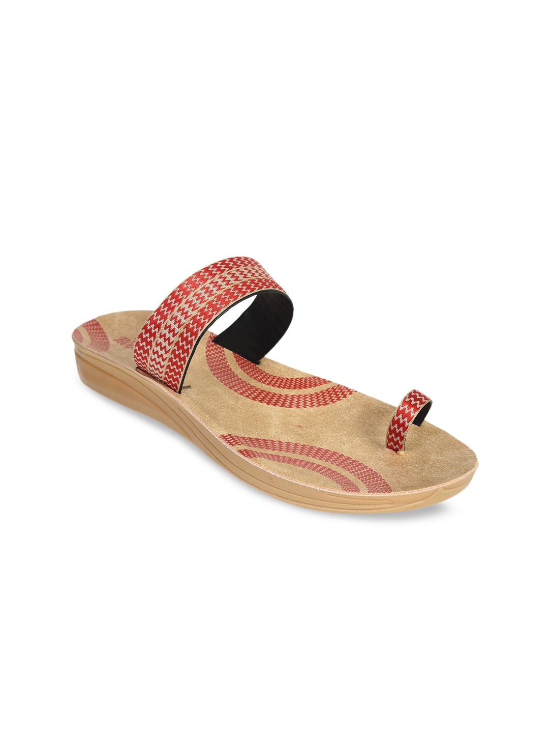 

Ajanta Textured Fabric Open One Toe Flats, Red