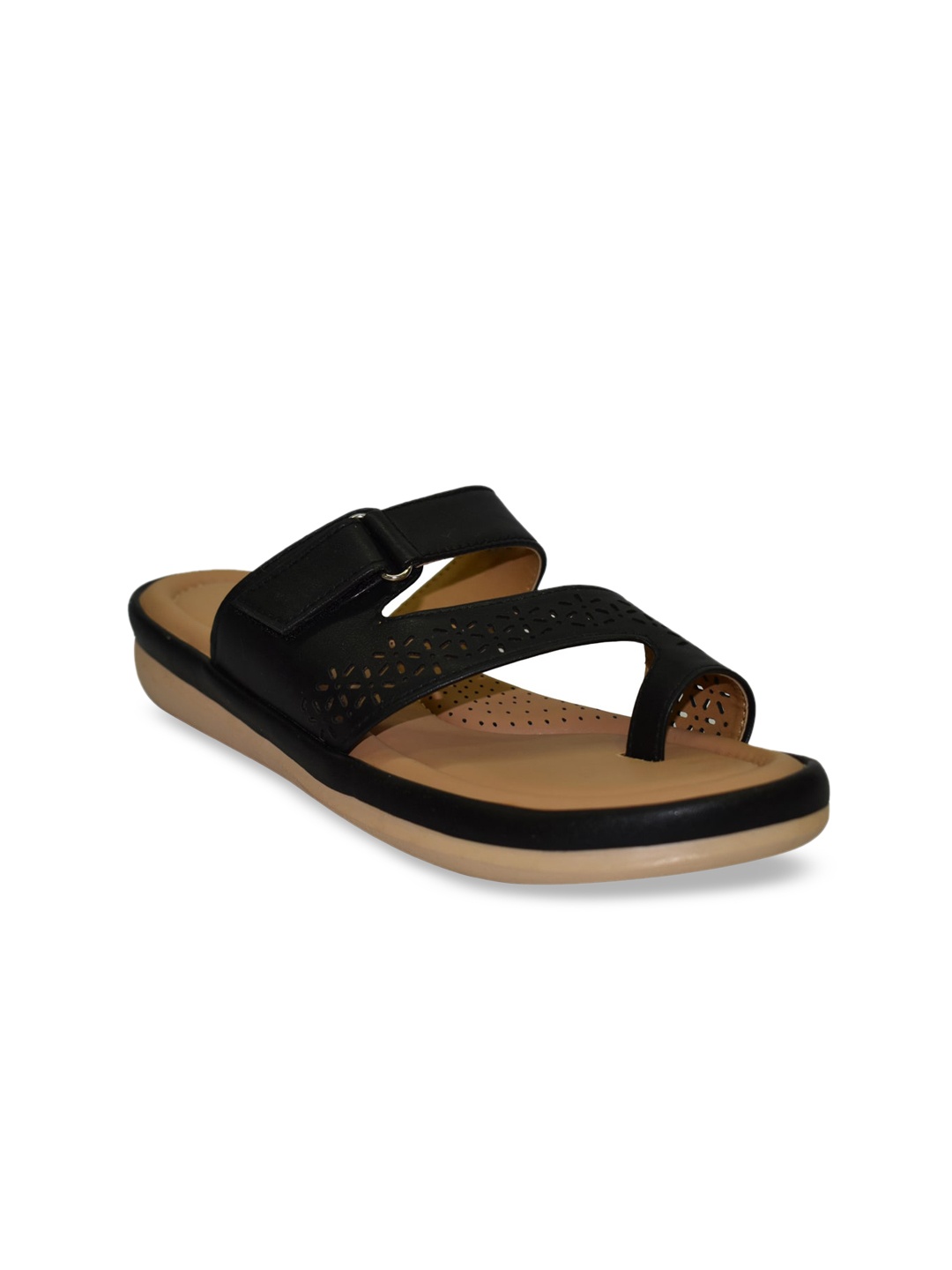 

Ajanta Laser Cuts One Toe Flats, Black