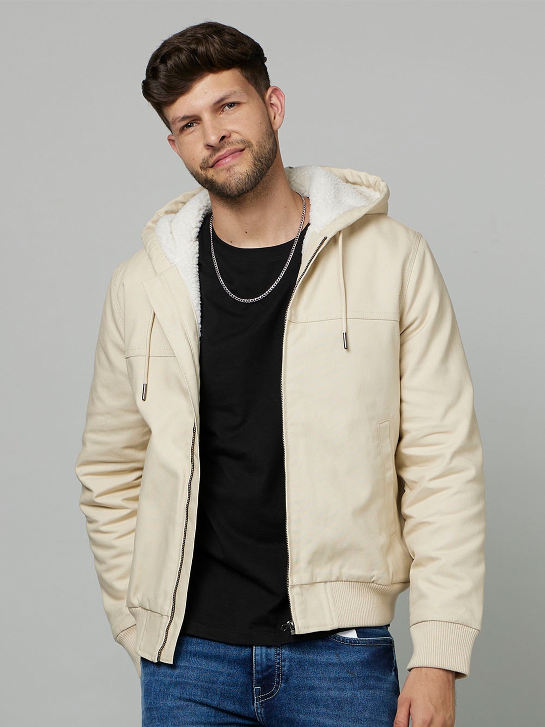 

Celio Hooded Bomber Jacket, Cream