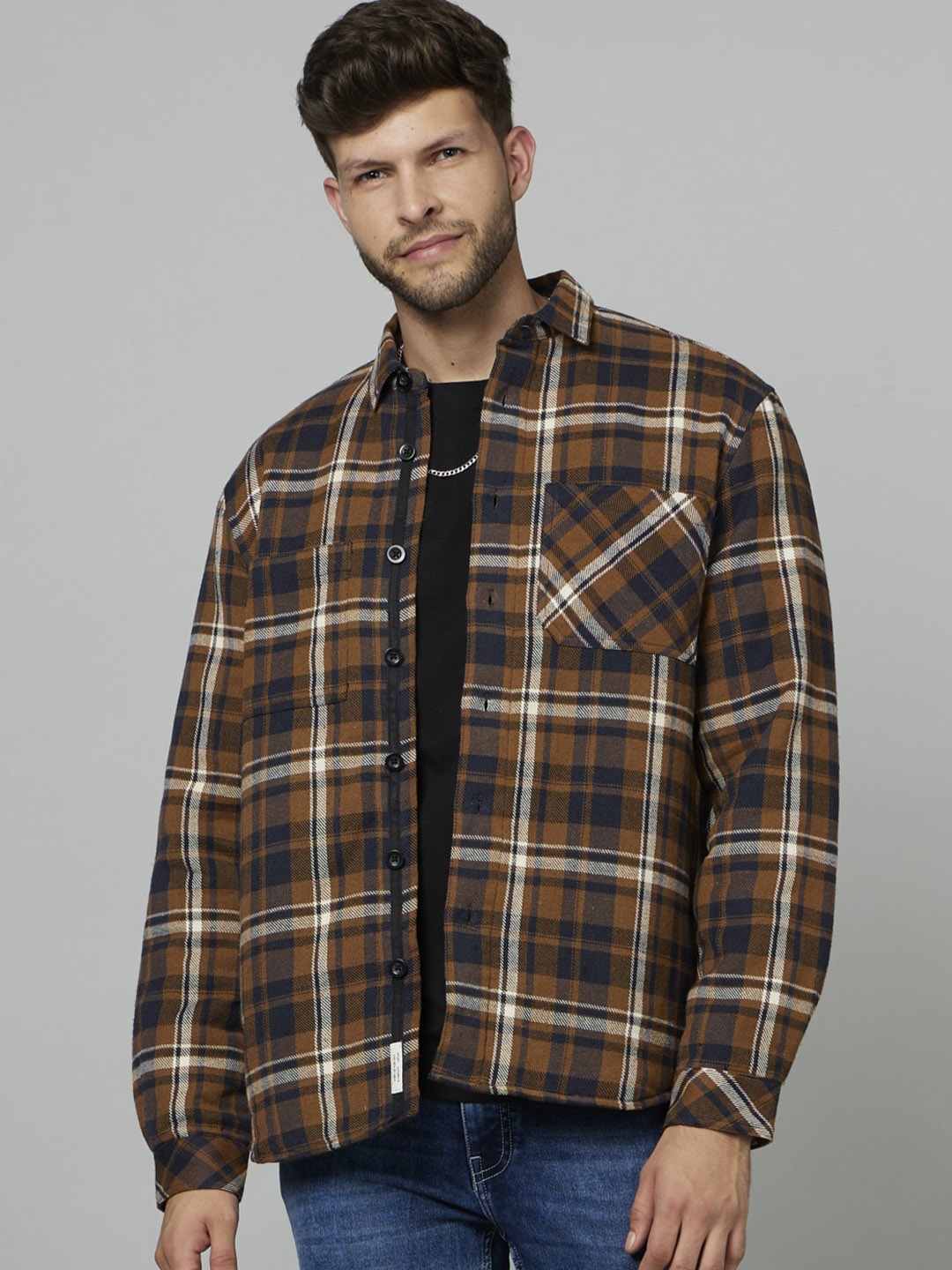 

Celio Checked Bomber Jacket, Brown