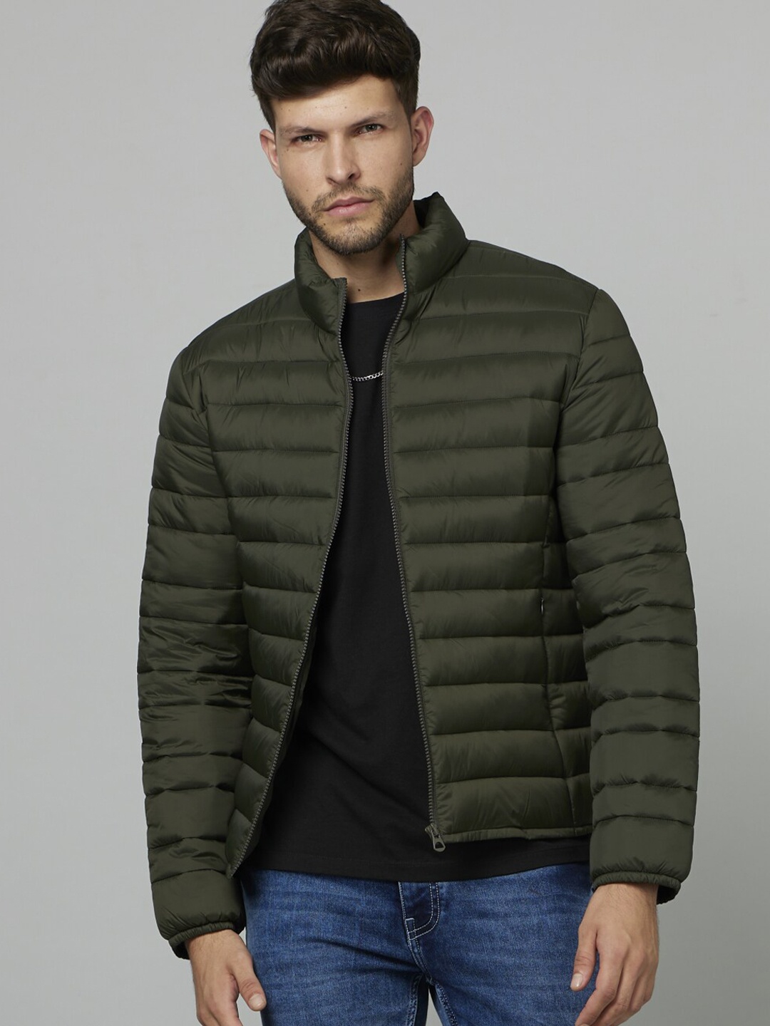 

Celio Mock Collar Puffer Jacket, Olive