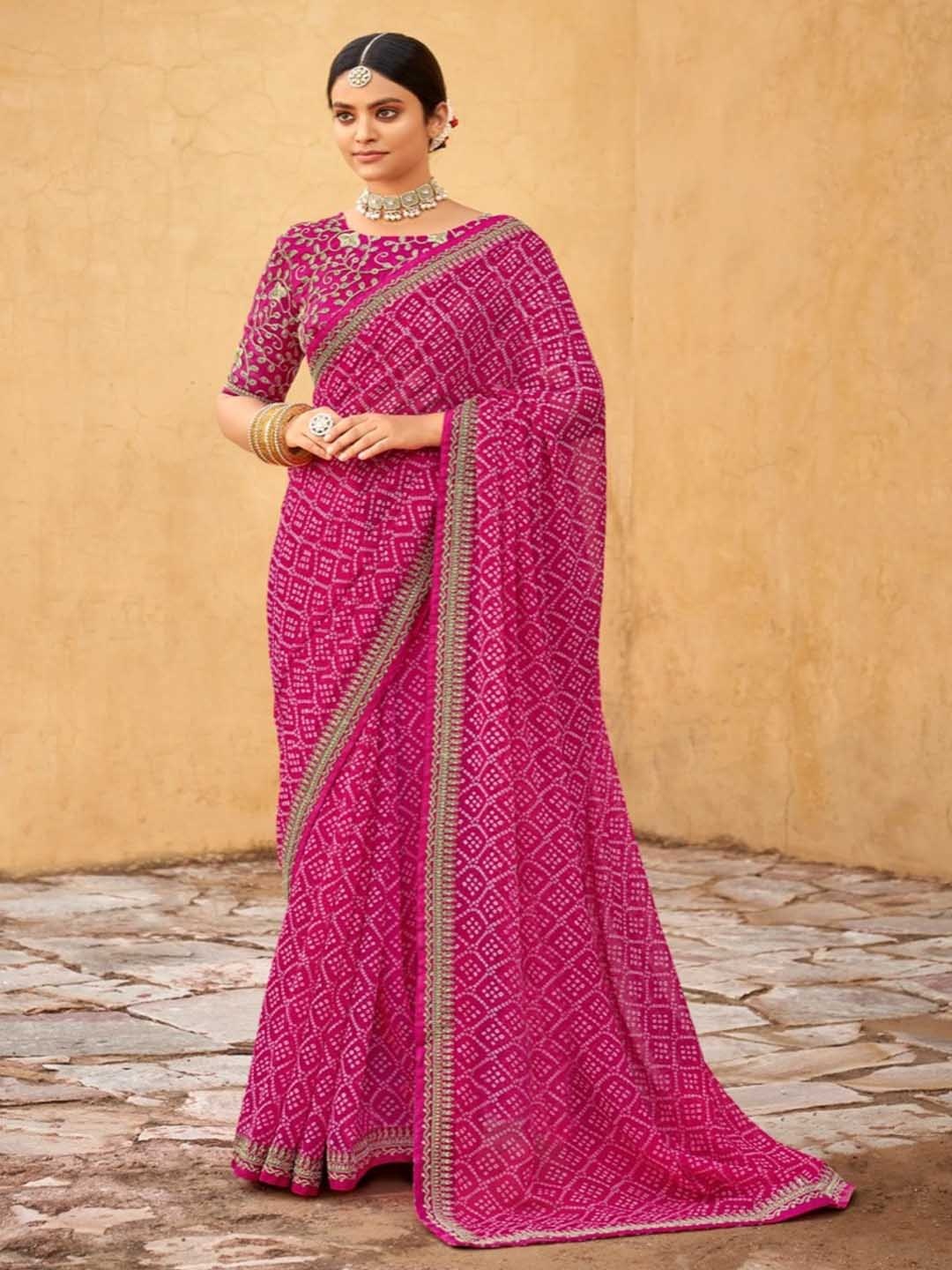 

SHUBHVASTRA Printed Georgette Bandhani Saree, Pink