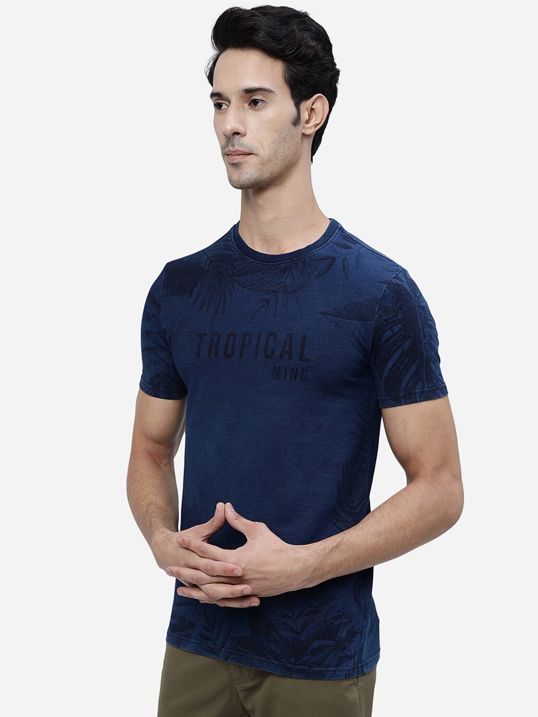 

JADE BLUE Floral Printed Slim Fit Pure Cotton T-shirt