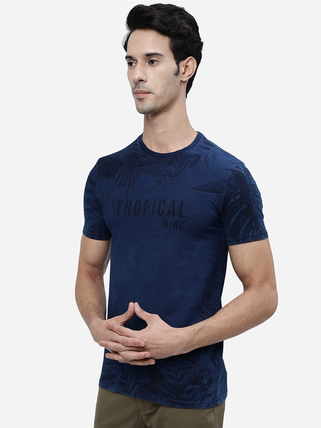 

JADE BLUE Tropical Printed Slim Fit Pure Cotton T-shirt