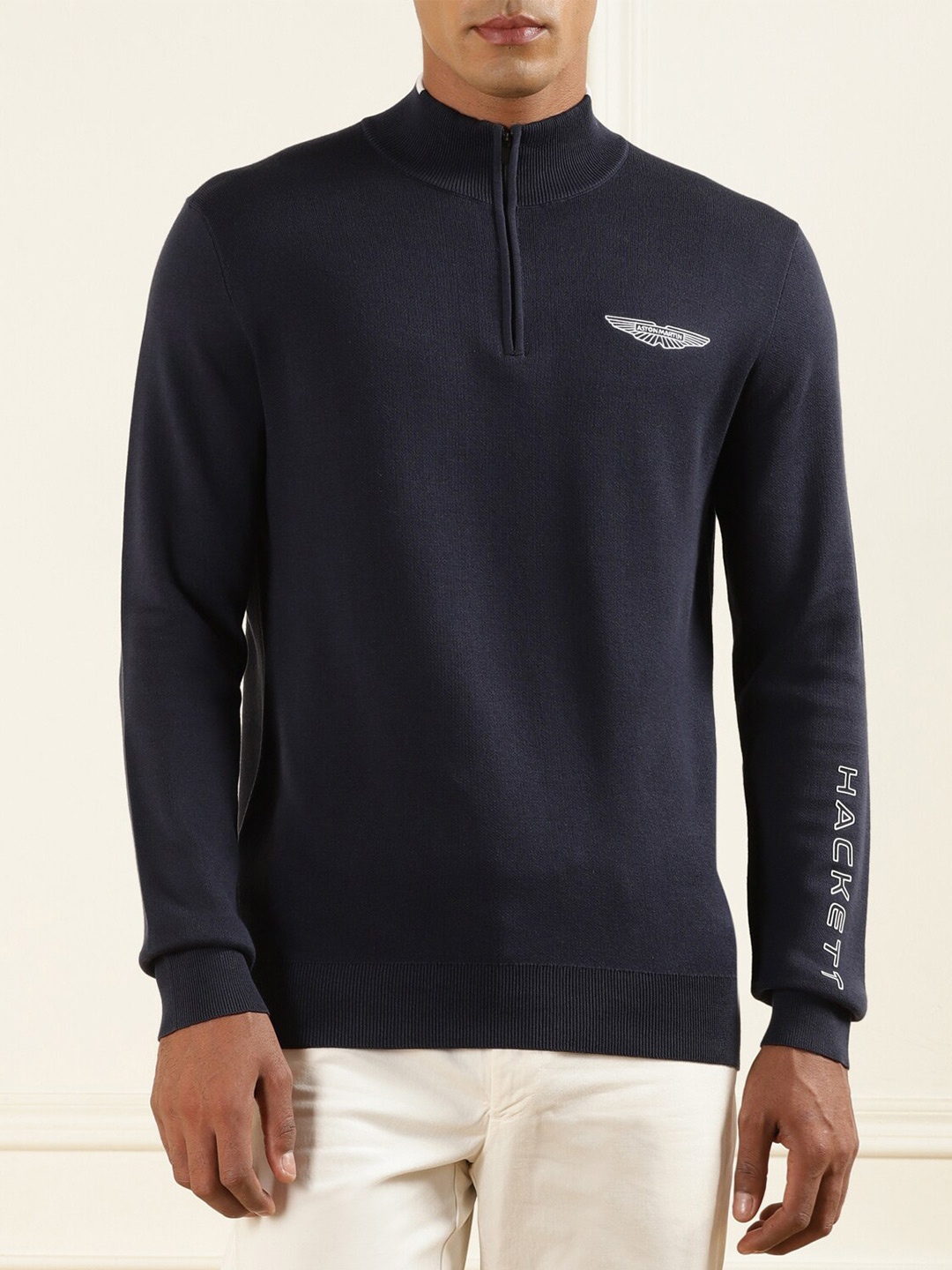 

HACKETT LONDON Typography Printed High Neck Cotton Sweatshirt, Navy blue