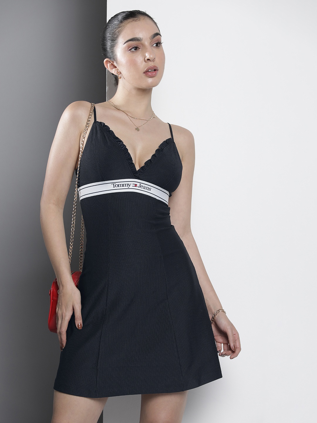 

Tommy Hilfiger Shoulder Straps Solid Fit & Flare Dress, Navy blue