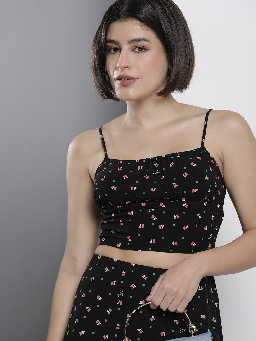

Tommy Hilfiger Geometric Printed Crop Top, Black