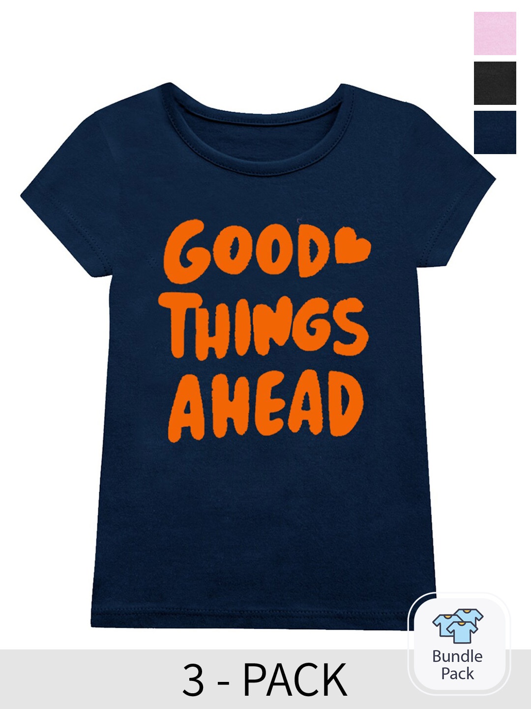 

A.T.U.N. Girls Pack of 3 Printed T-shirt, Navy blue