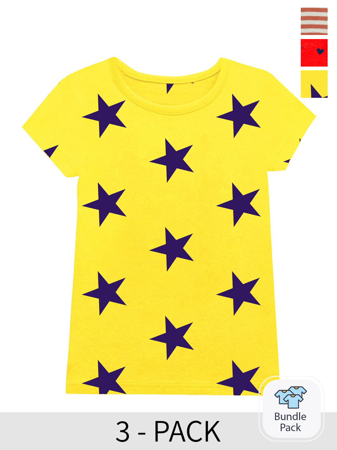 

A.T.U.N. Girls Pack of 3 Printed T-shirt, Yellow