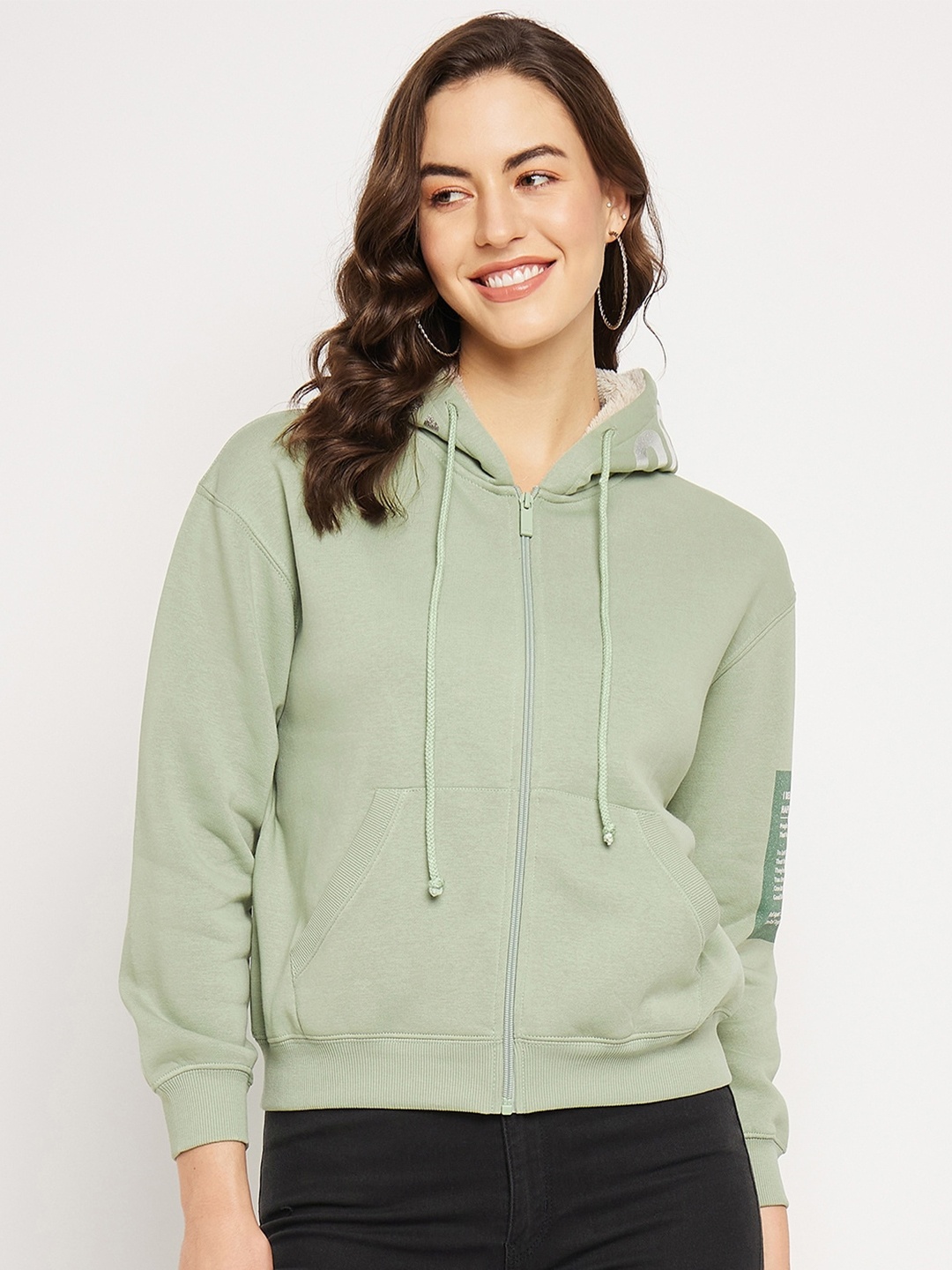 

CAMLA Hooded Cotton Crop Sweatshirt, Green