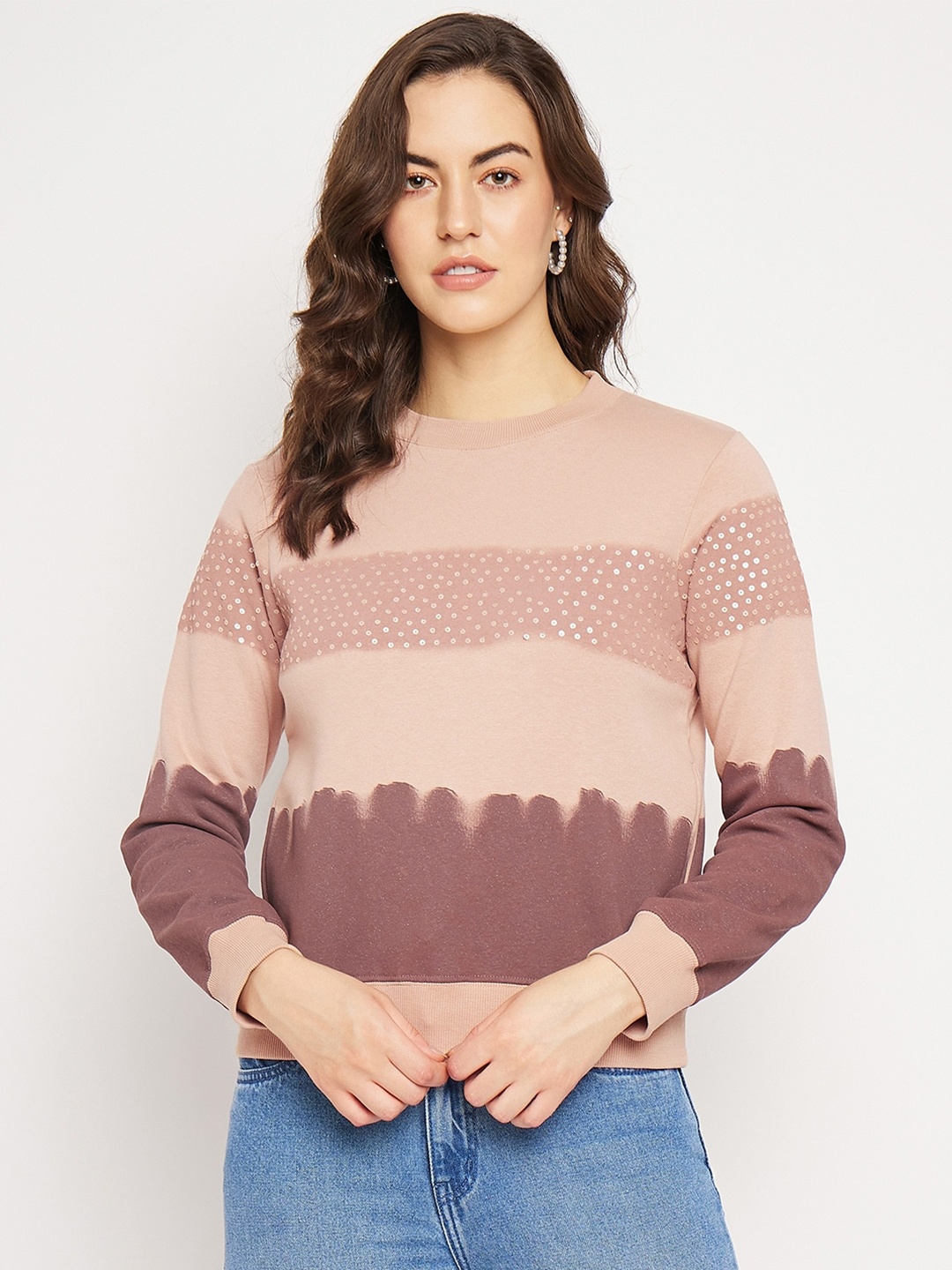 

CAMLA Self Design Cotton Pullover Sweatshirt, Pink