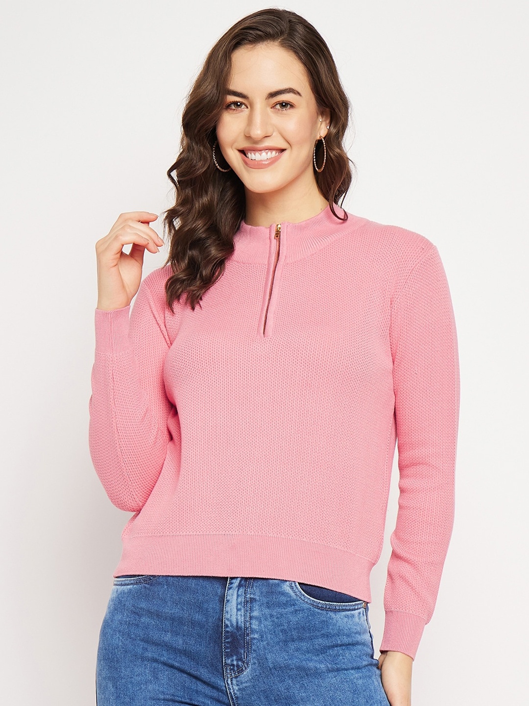 

CAMLA High Neck Long Sleeves Woollen Regular Top, Pink