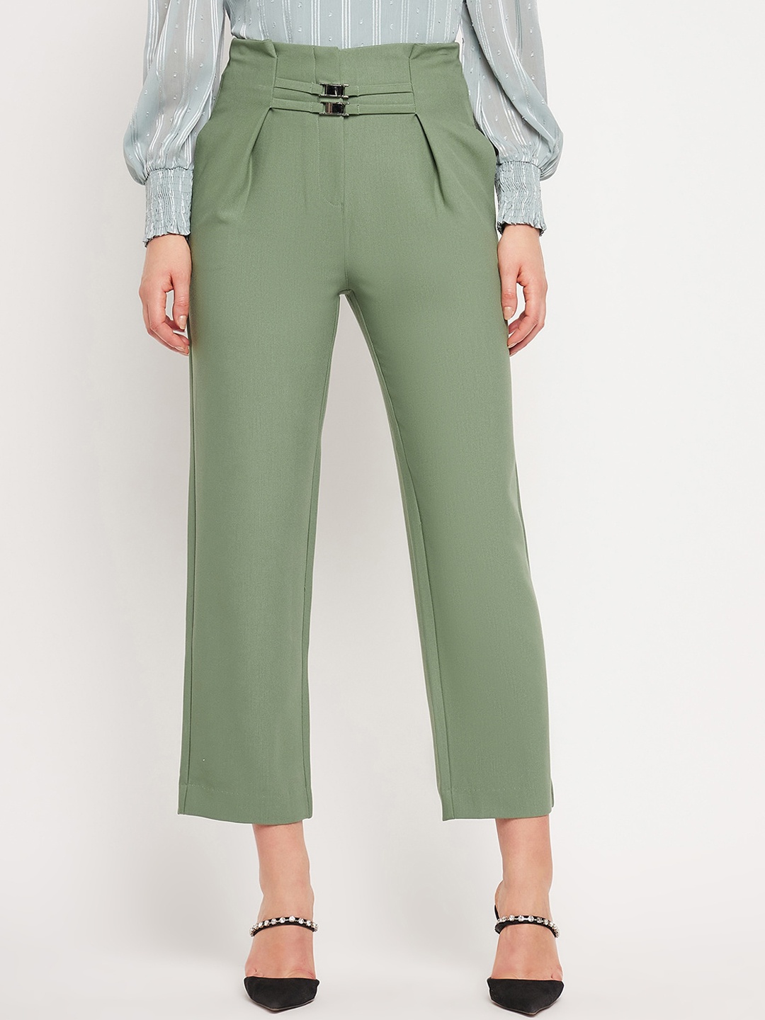 

CAMLA Women Pleated Peg Trousers, Green