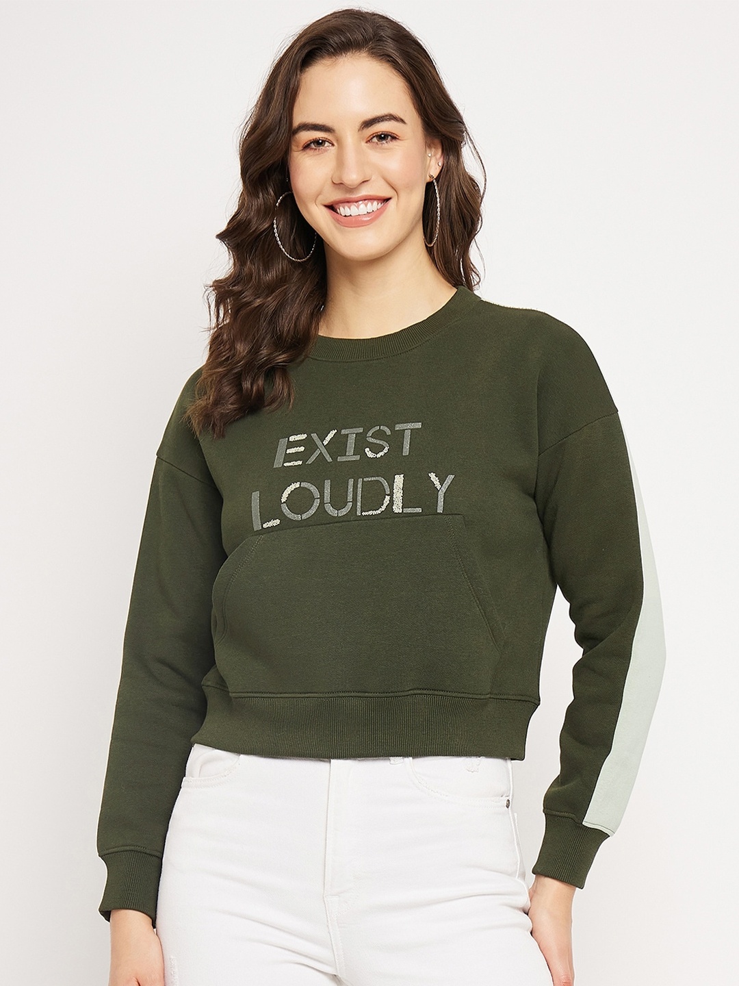 

CAMLA Typography Printed Cotton Crop Sweatshirt, Olive