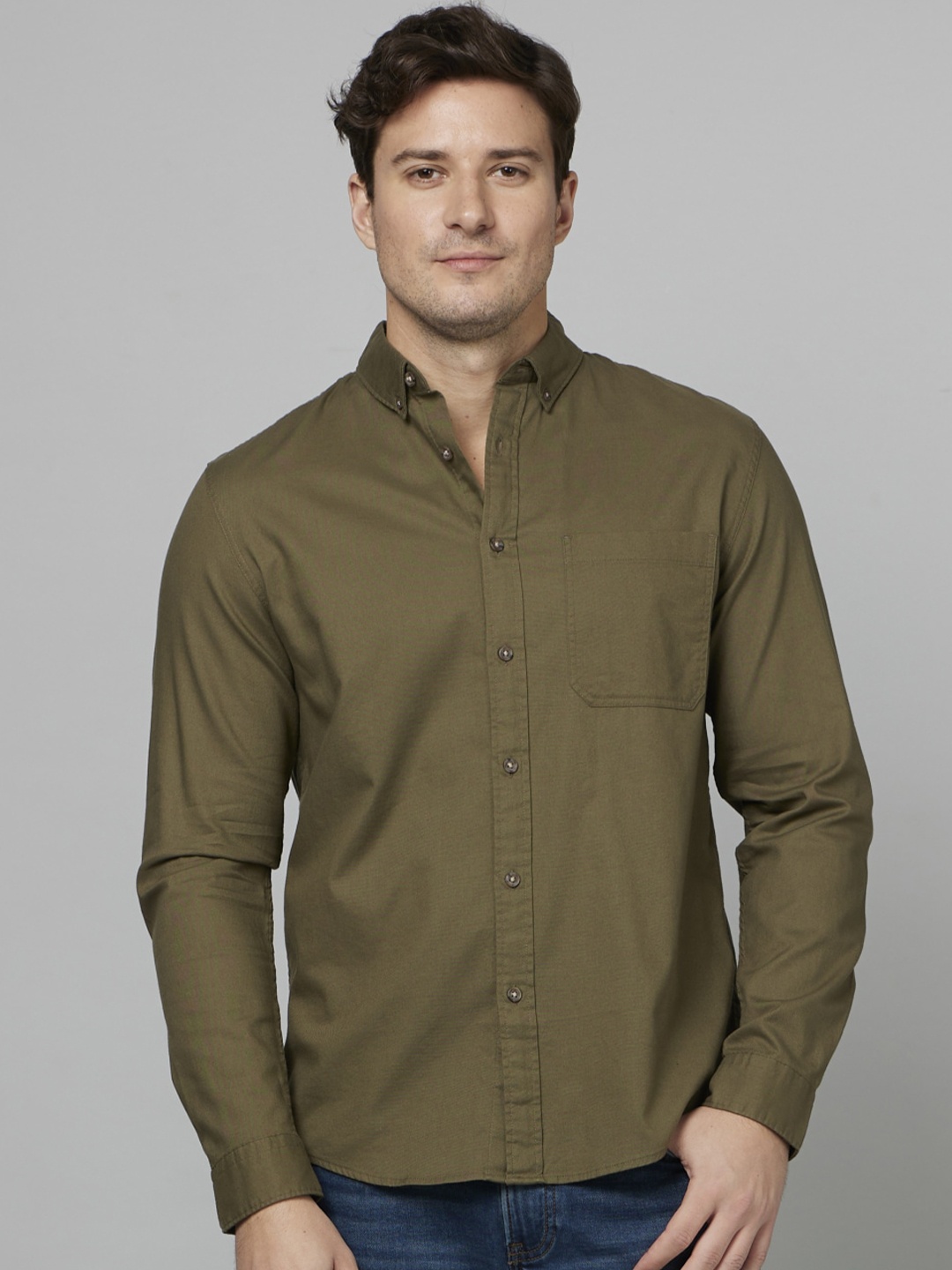 

Celio Classic Button Down Collar Cotton Casual Shirt, Olive